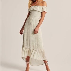 Abercrombie off-the-shoulder green smocked maxi